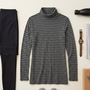 Athleta Striped Tunic Turtleneck | Gray & Black | Small